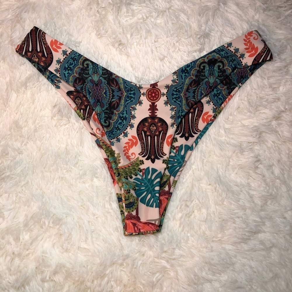 Green and Blue Tropical Bikini Bottom Size Medium Boho Sexy - Picture 9 of 9